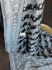 Khaddi Georgette Banarasi - Black Silver Zari