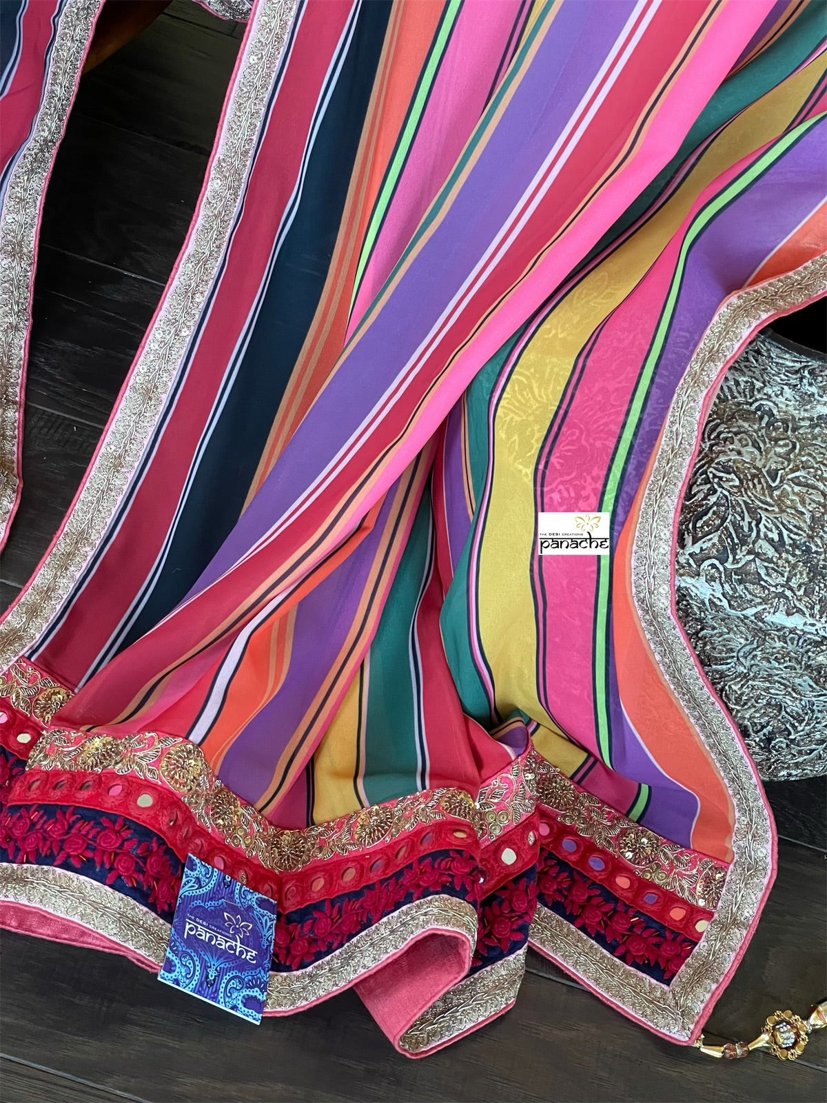 Georgette Designer Inspired Drape - Pink Yellow Purple