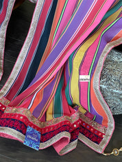 Georgette Designer Inspired Drape - Pink Yellow Purple