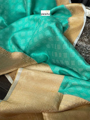 Pure Silk Banarasi - Sea Green Beige Antique Golden Zari