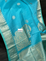 Pure Malmal Cotton Banarasi - Firozi Blue Kadwa Zari Woven