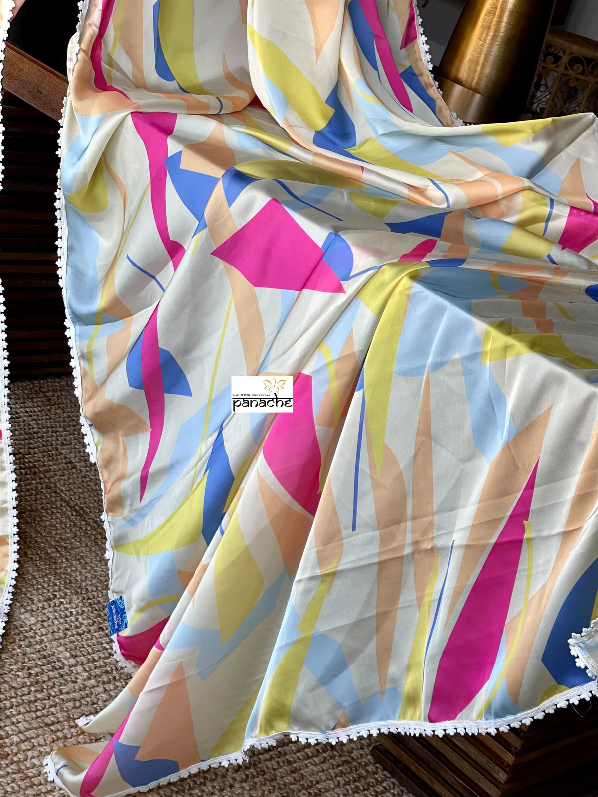 Designer Satin Chiffon Silk - Cream Yellow