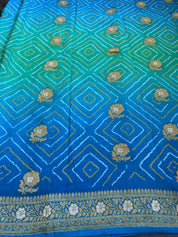 Bandhej Khaddi Georgette Banarasi - Firozi Sea Green Kadwa
