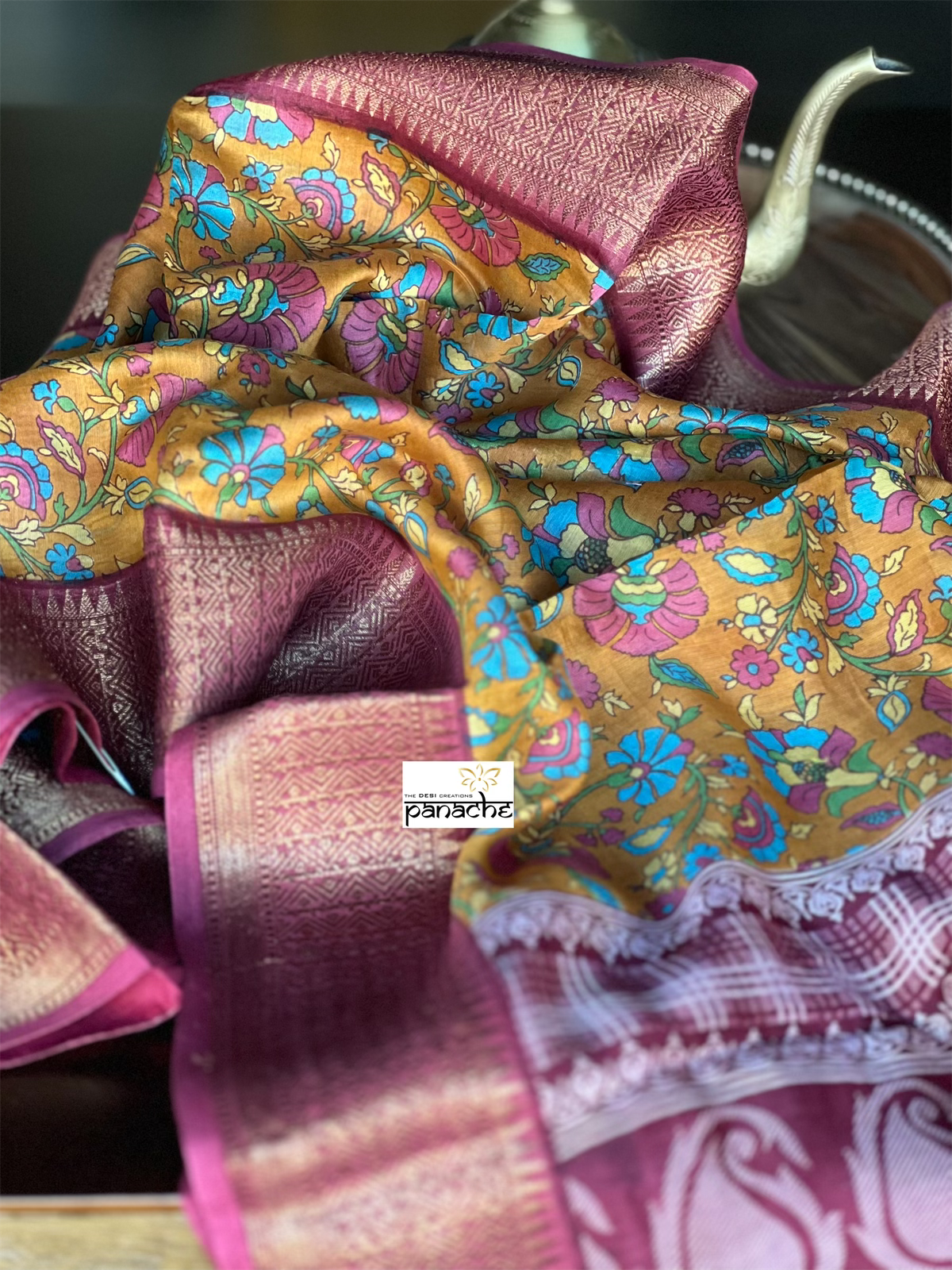 Mulmul Cotton Banarasi - Ochre Orange Multi color