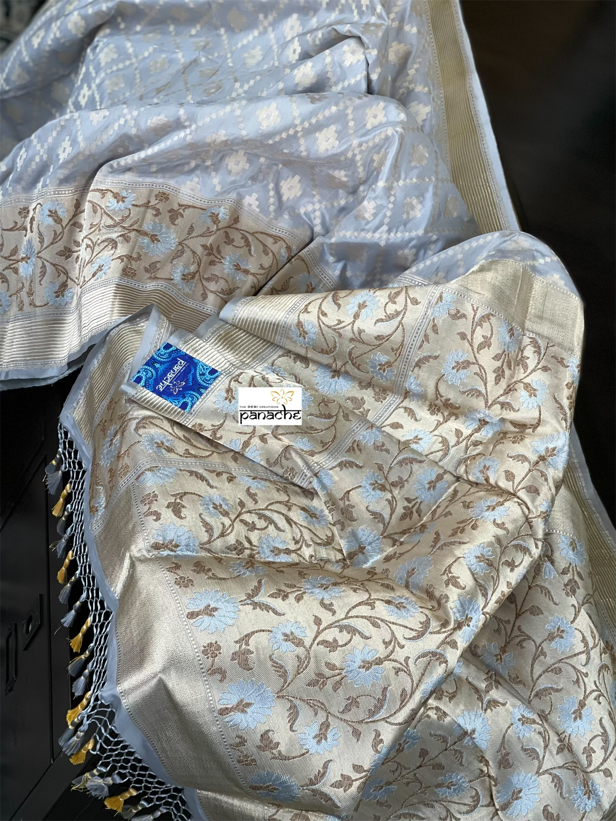 Pure Katan Silk Banarasi - Silver Grey Paithani