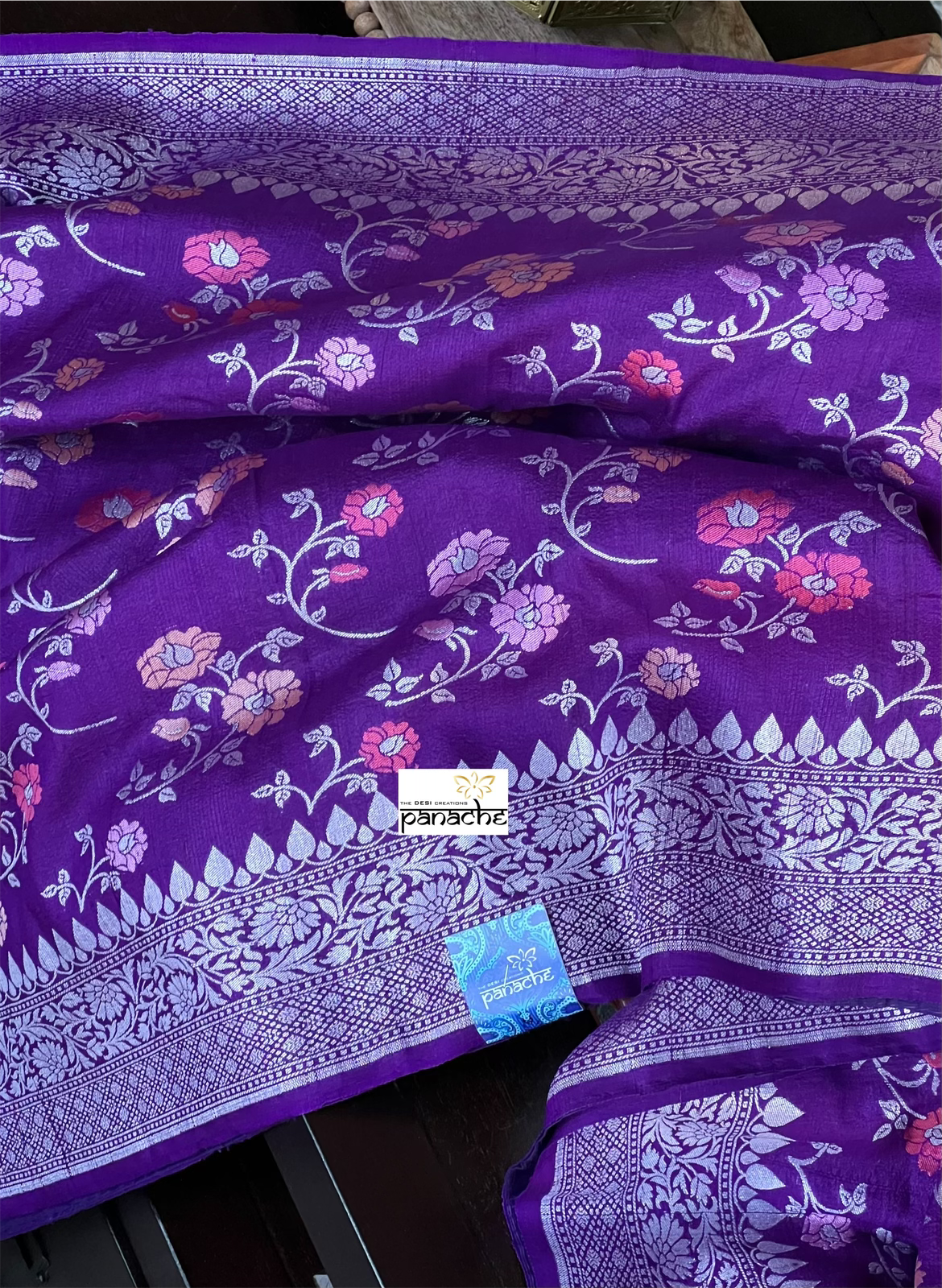 Khaddi Tussar Banarasi - Purple Meenakari