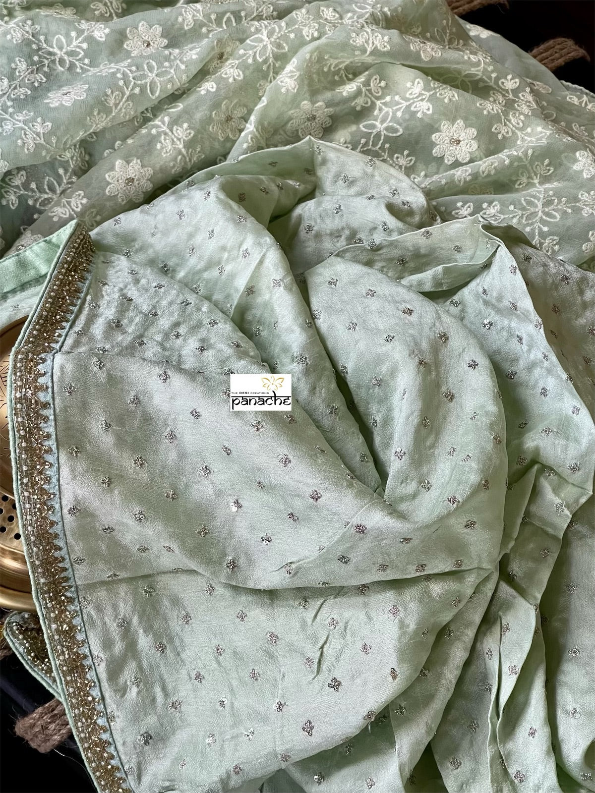 Designer Georgette Chikankari - Pista Green