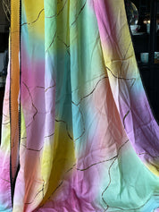 Designer Satin Maslin Silk - Yellow Pink Shaded