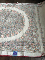 Handloom Silk Linen - White Madhubani printed Checkered