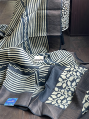 Pure Tussar Silk Printed -  Beige Black