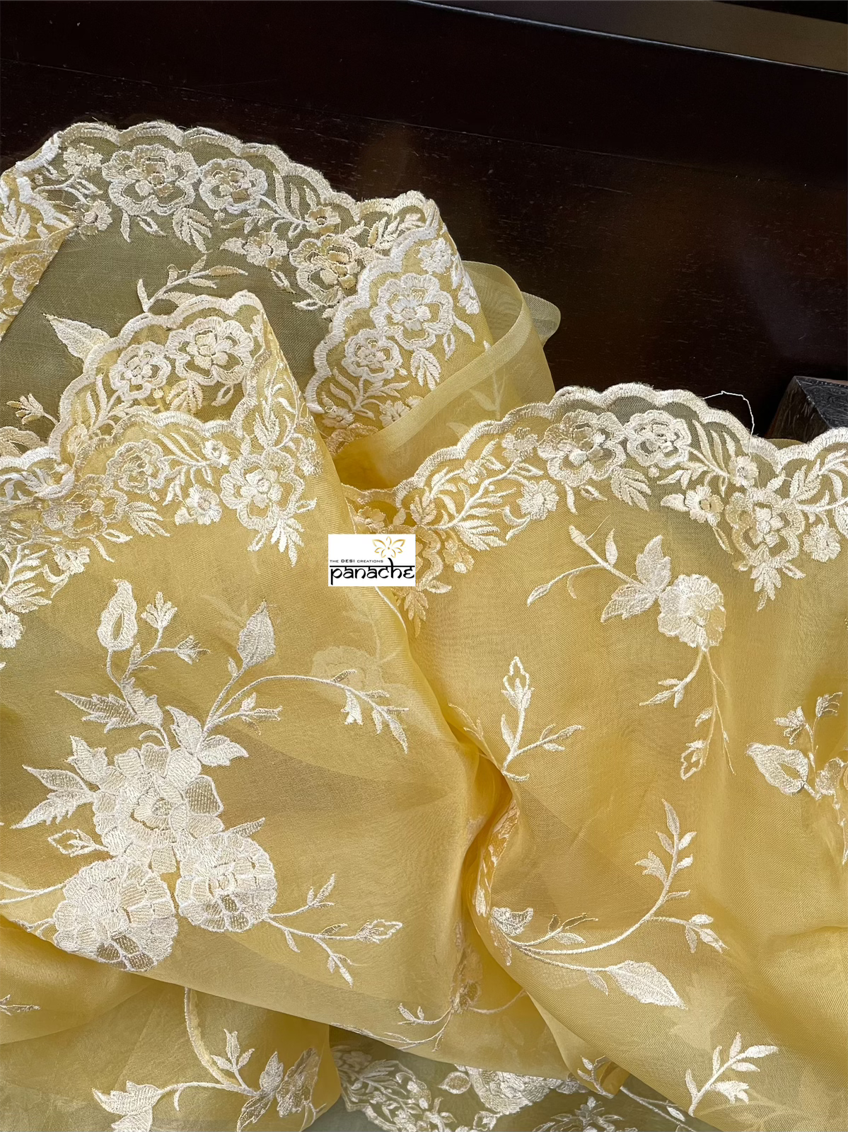 Designer Organza - Yellow Embroidered