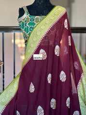 Khaddi Georgette Banarasi - Maroon Mehendi Green Kadwa