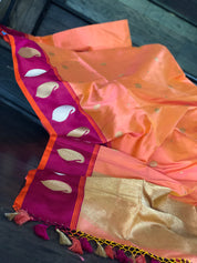 Katan Silk Banarasi - Peach Orange Dual shaded