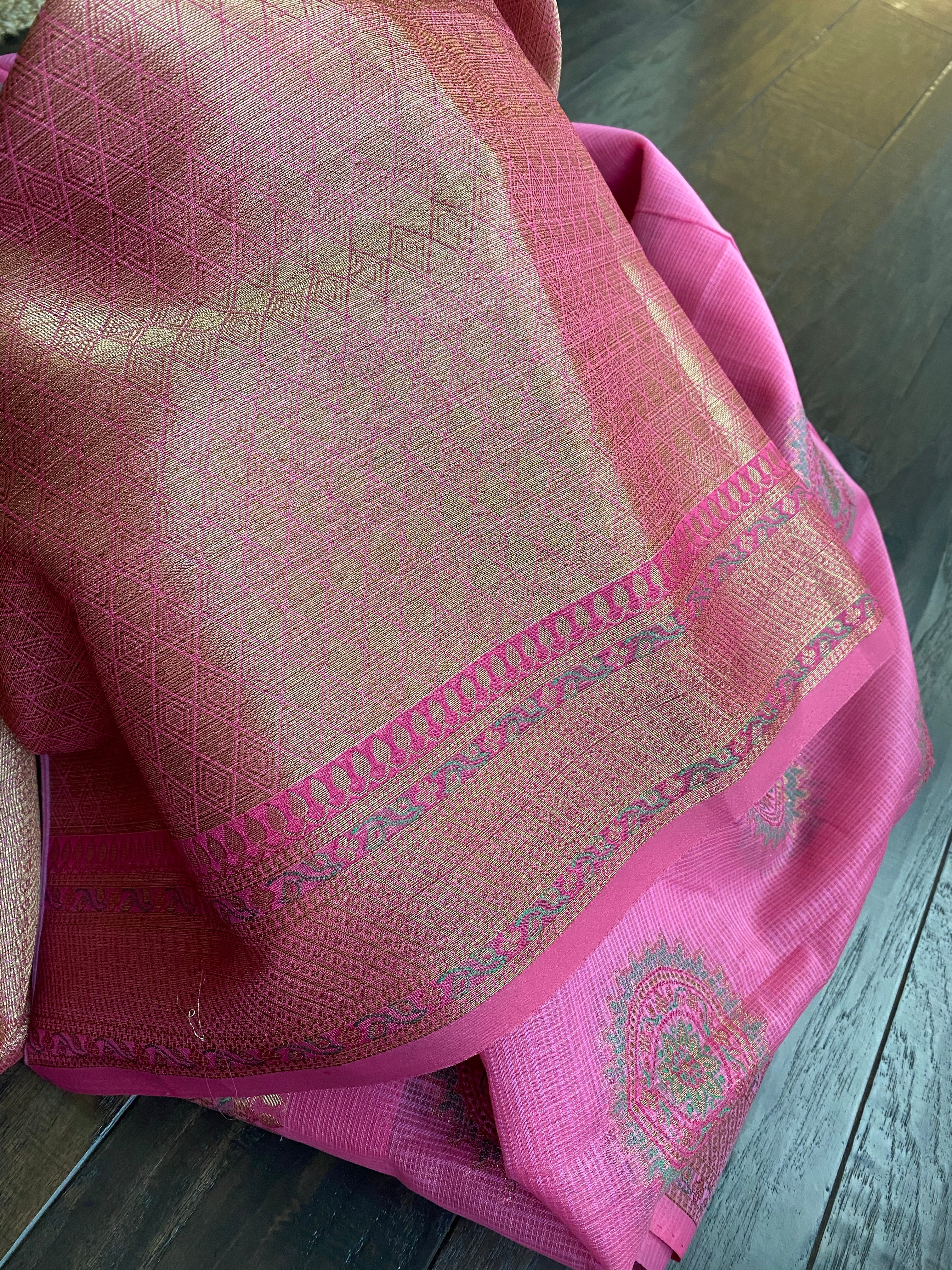 Cotton Silk Banarasi - Pink Meenakari