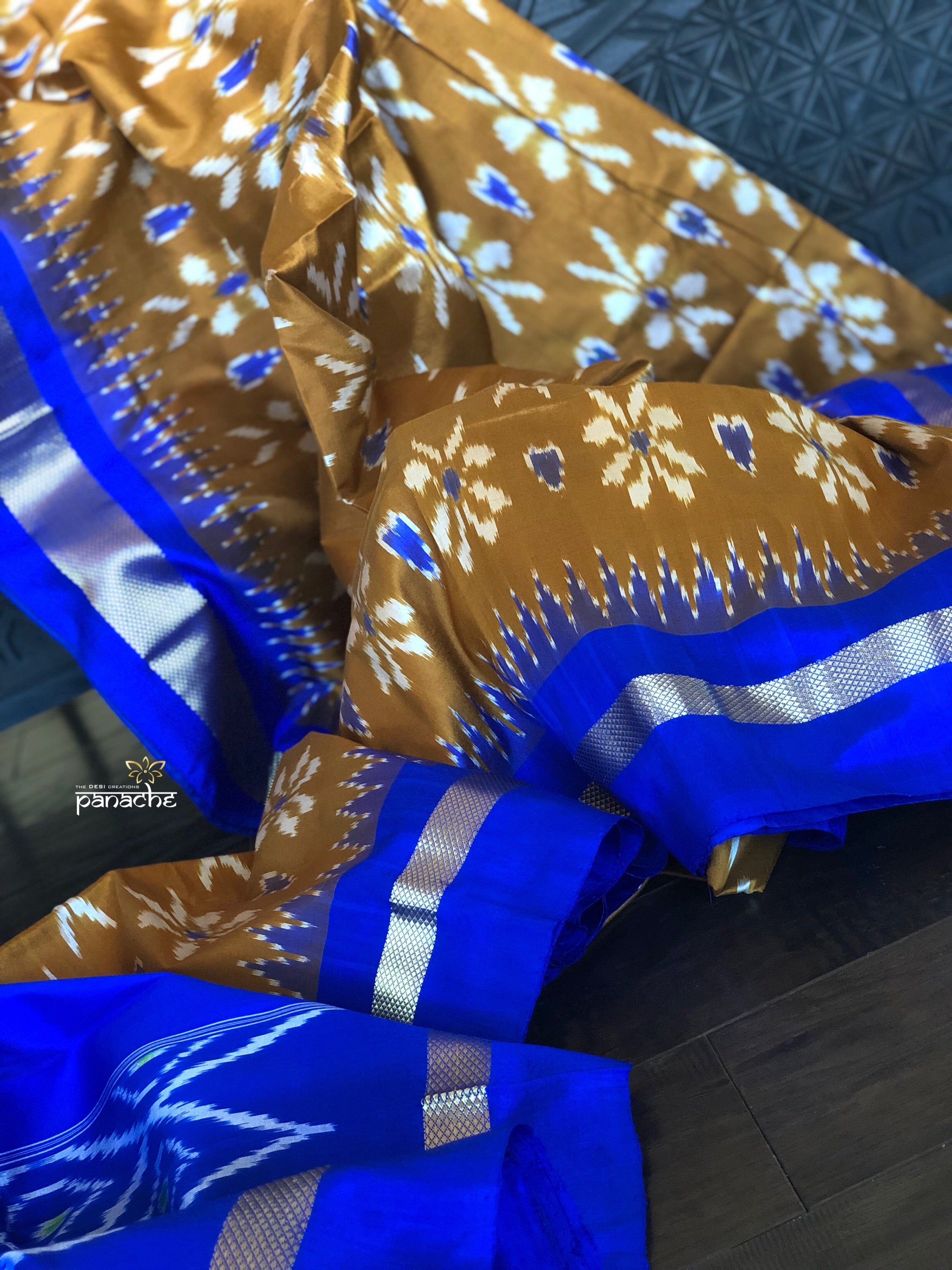 Pure Silk Ikat - Musard Yellow Royal Blue