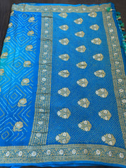 Bandhej Khaddi Georgette Banarasi - Firozi Sea Green Kadwa