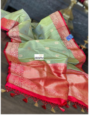 Tussar Silk Banarasi - Green Red