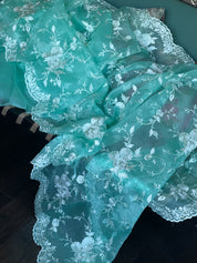 Designer Organza - Sea-Green Embroidered