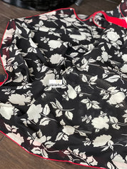 Designer Georgette Silk - Black Floral Red