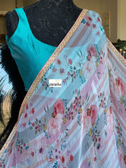 Designer Georgette Striped - Pink Floral
