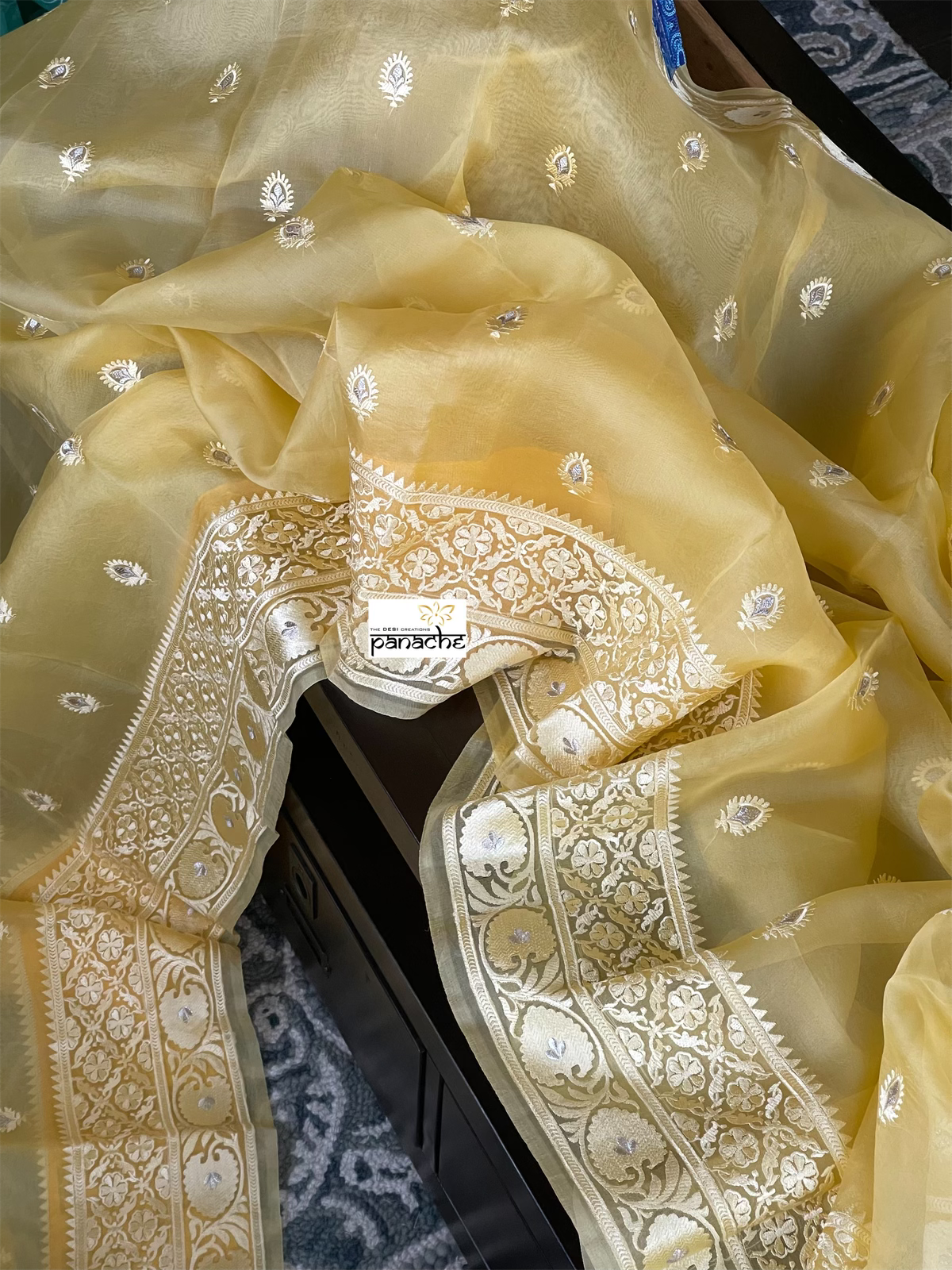 Designer Organza - Yellow Embroidered