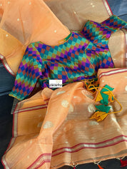 Pure Chanderi Organza Silk - Orange Red