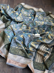 Muga Silk Kalamkari Banarasi- Grey