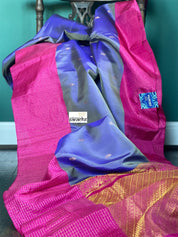 Silk Gadwal - Violet Magenta Pink Golden Zari