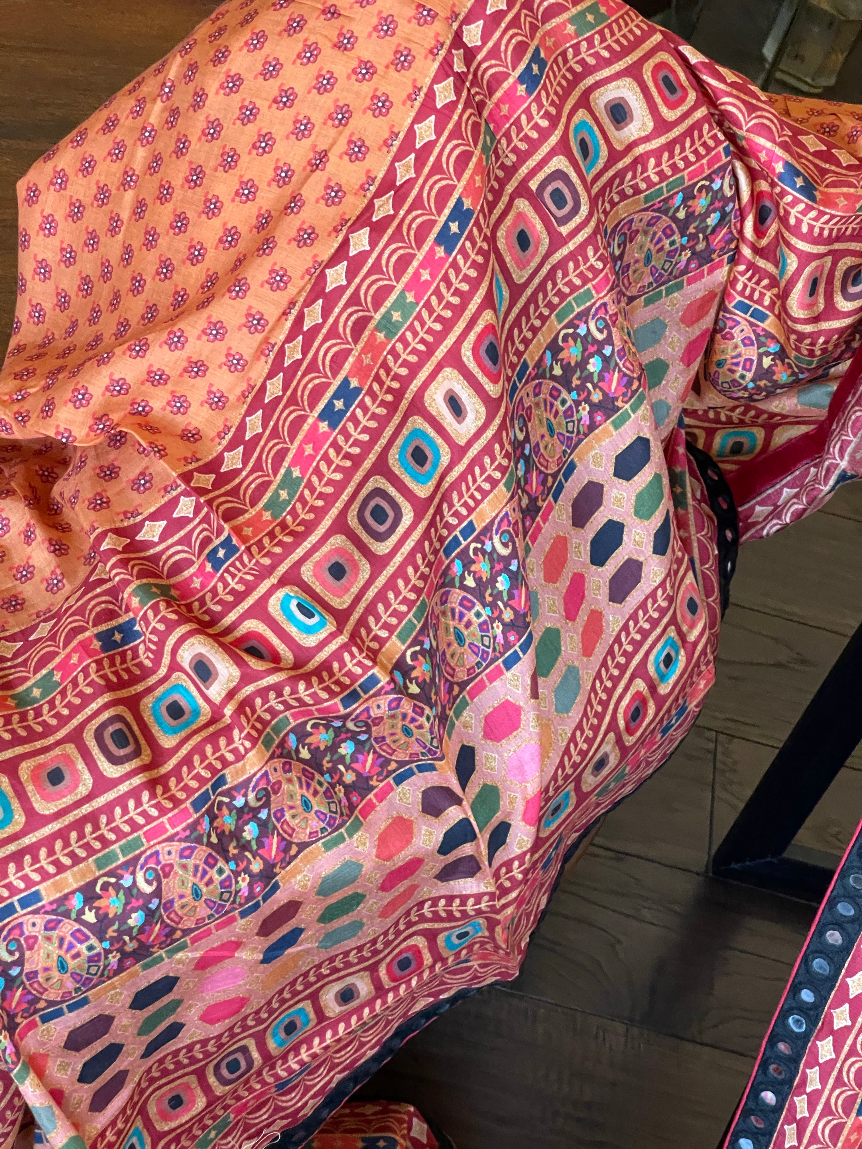 Muslin Soft Silk Printed - Peach Orange Maroon