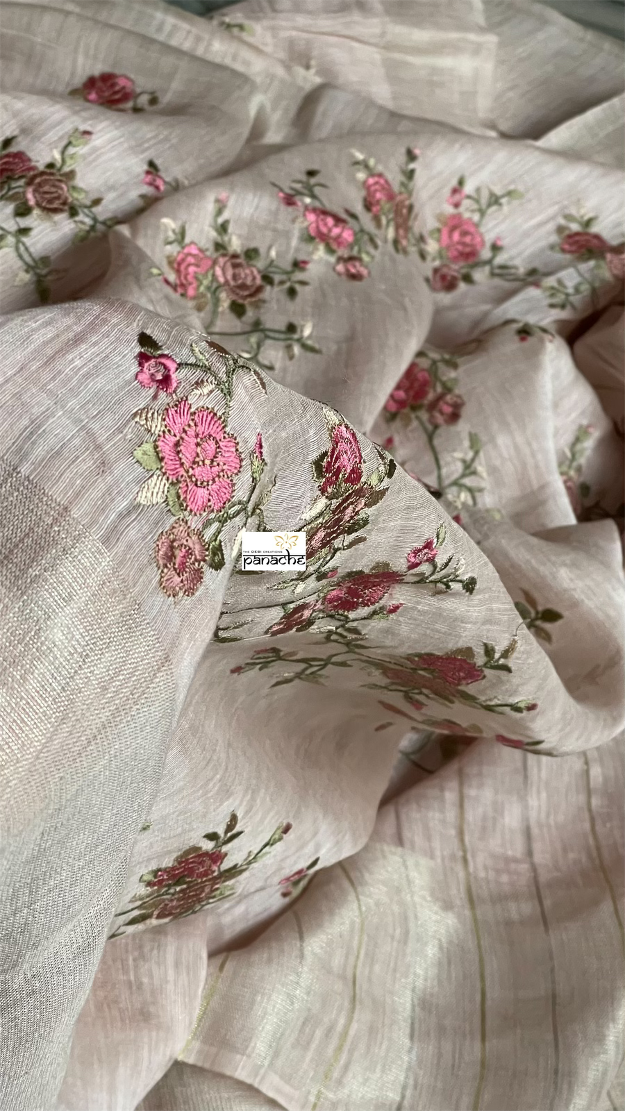 Embroidered Linen Silk- Blush Pink