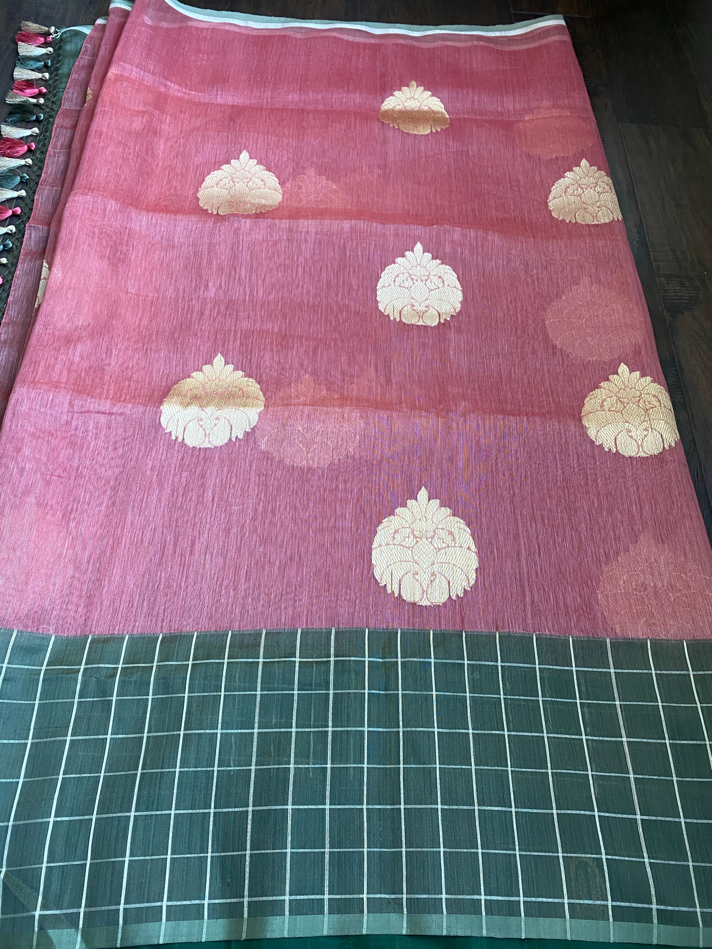 Linen Silk Banarsi - Thulian Pink