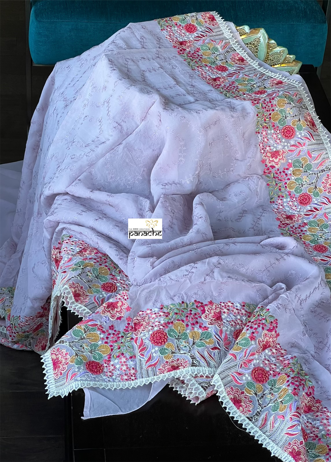 Designer Organza - Lilac Embroidered