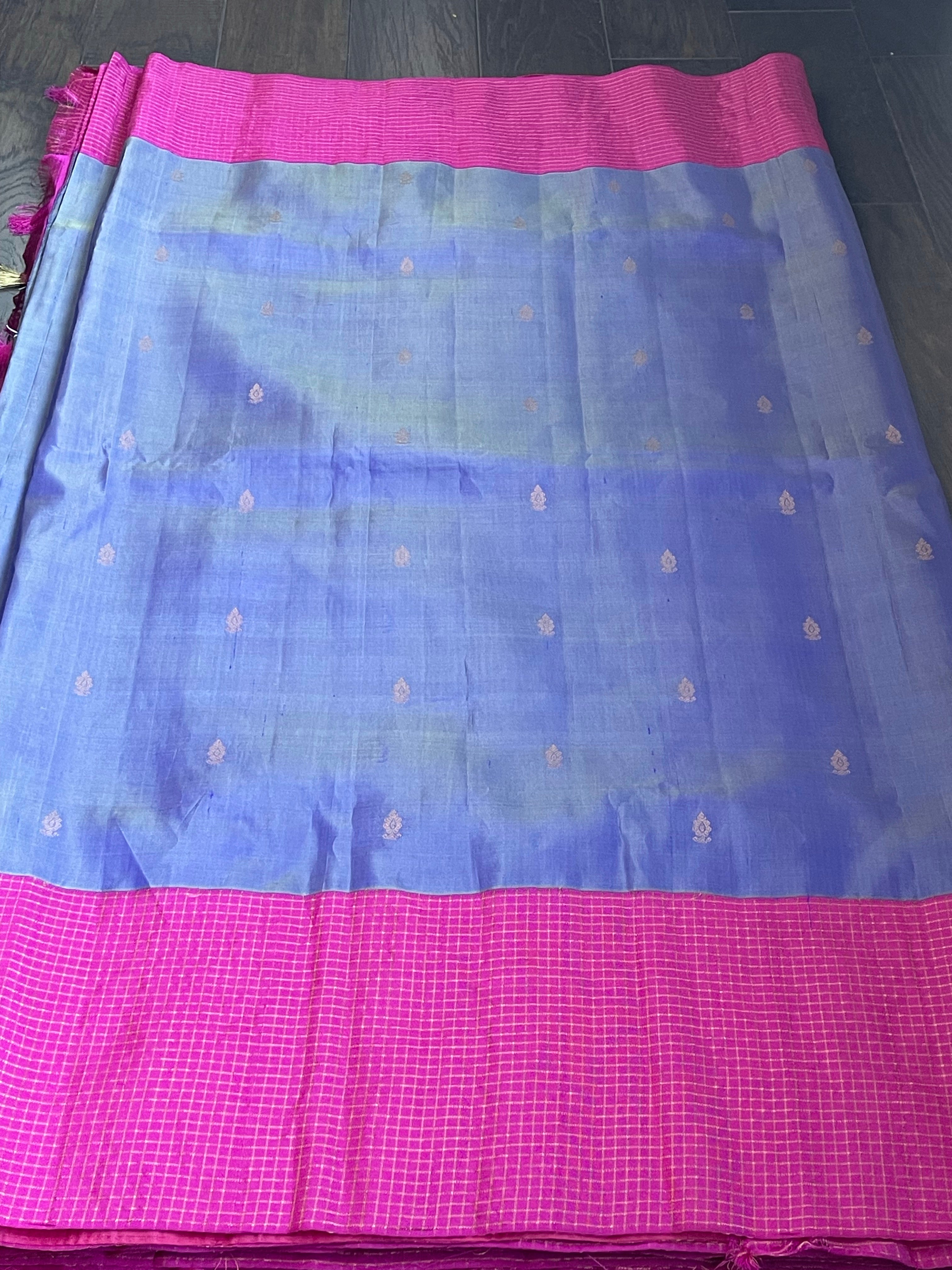 Silk Gadwal - Violet Magenta Pink Golden Zari