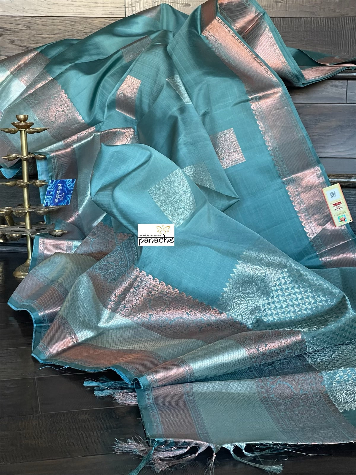 Silk Kanjivaram - Teal Grey