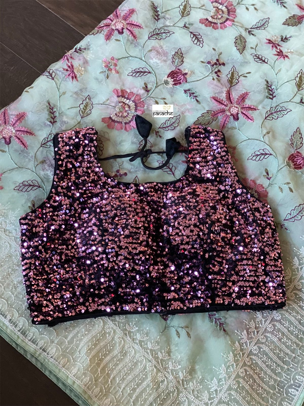 Designer Blouse - Black Purple Sequin