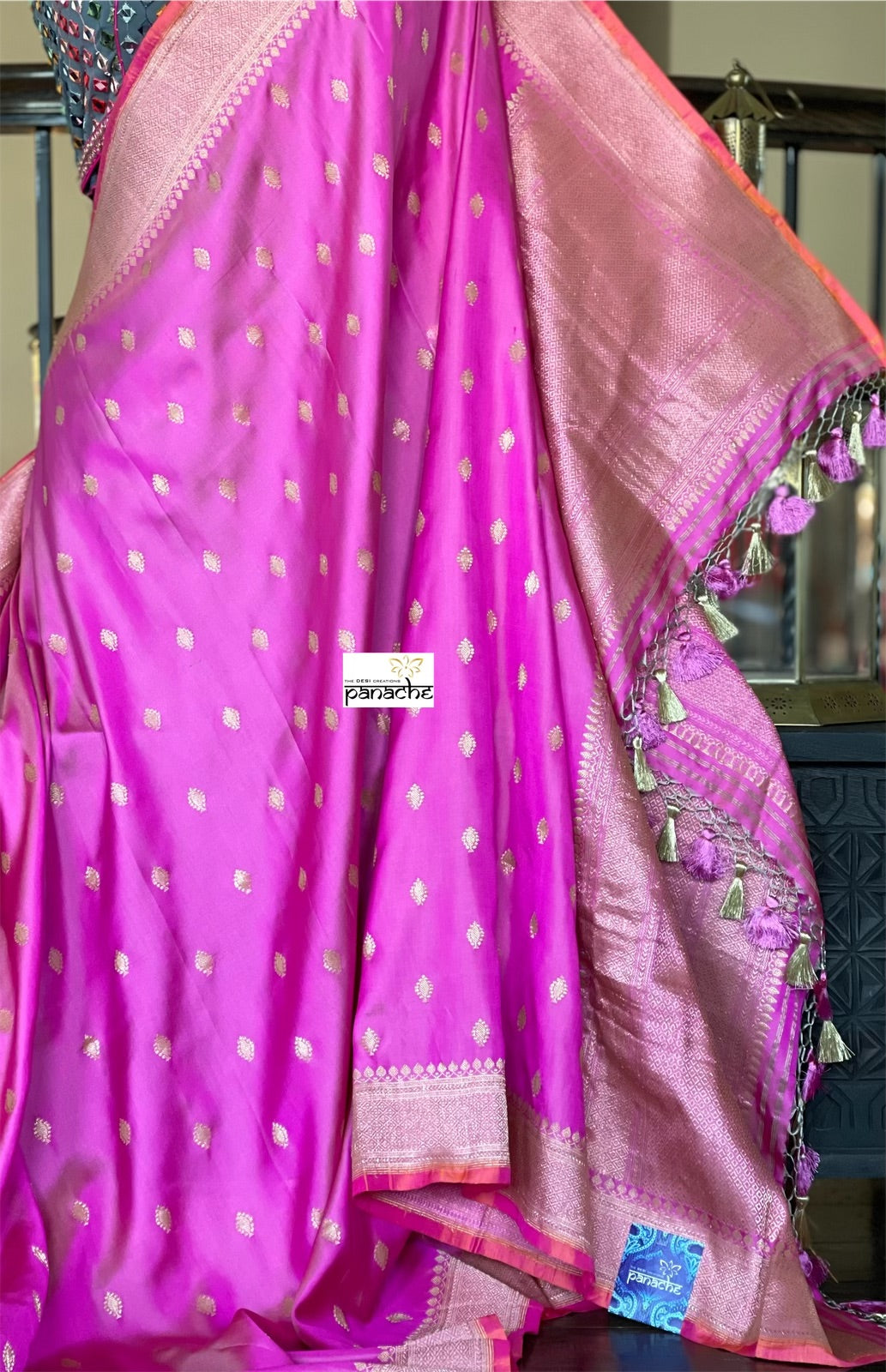 Pure Silk Iktara Banarasi - Pink Antique Golden Zari