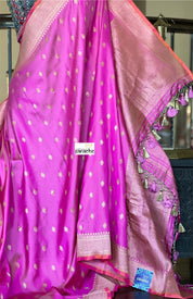 Pure Silk Iktara Banarasi - Pink Antique Golden Zari