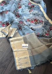 Organza Banarasi Floral - Light Grey Kadwa