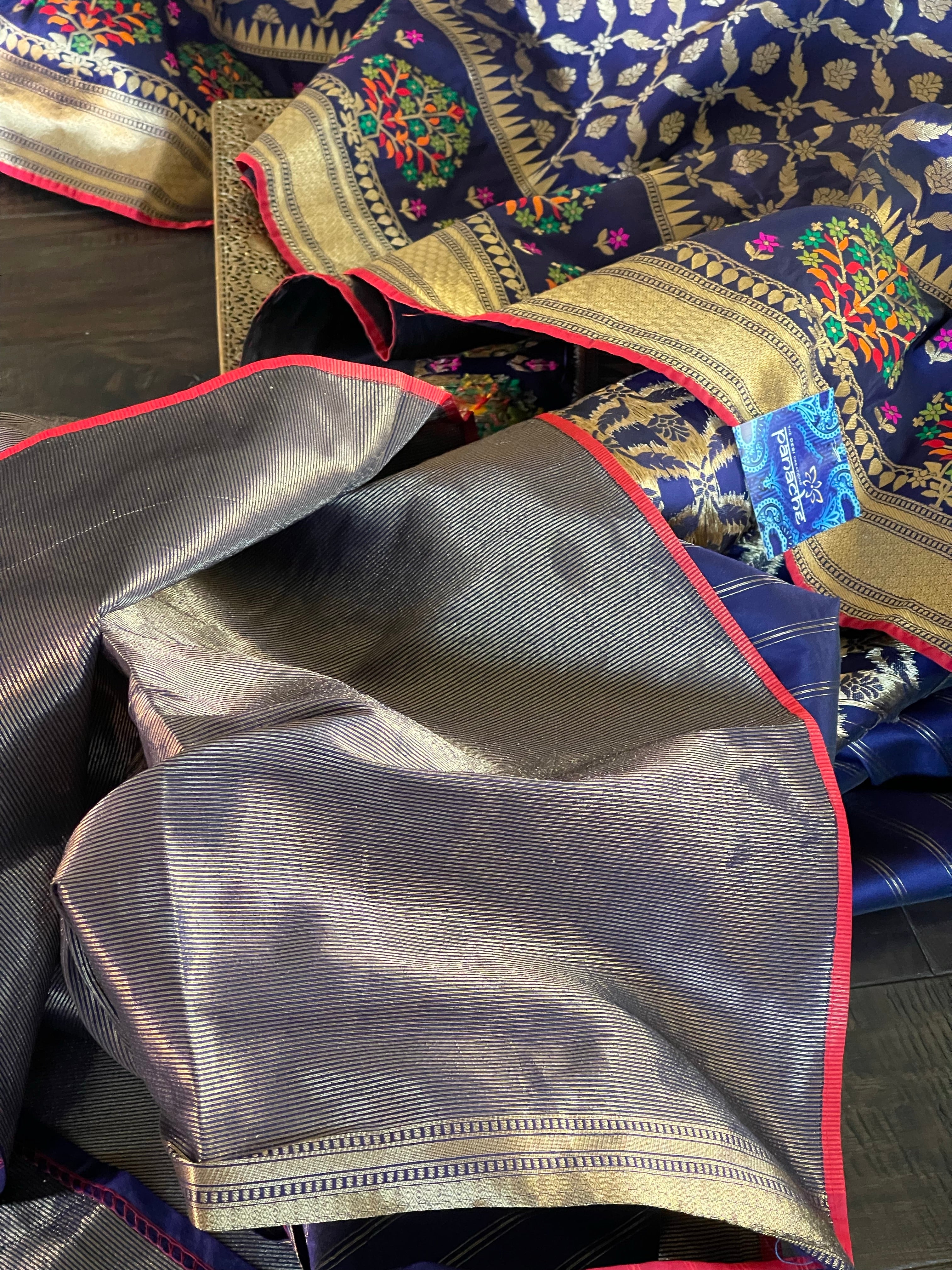 Soft Silk Banarasi - Navy Blue Antique Golden Zari
