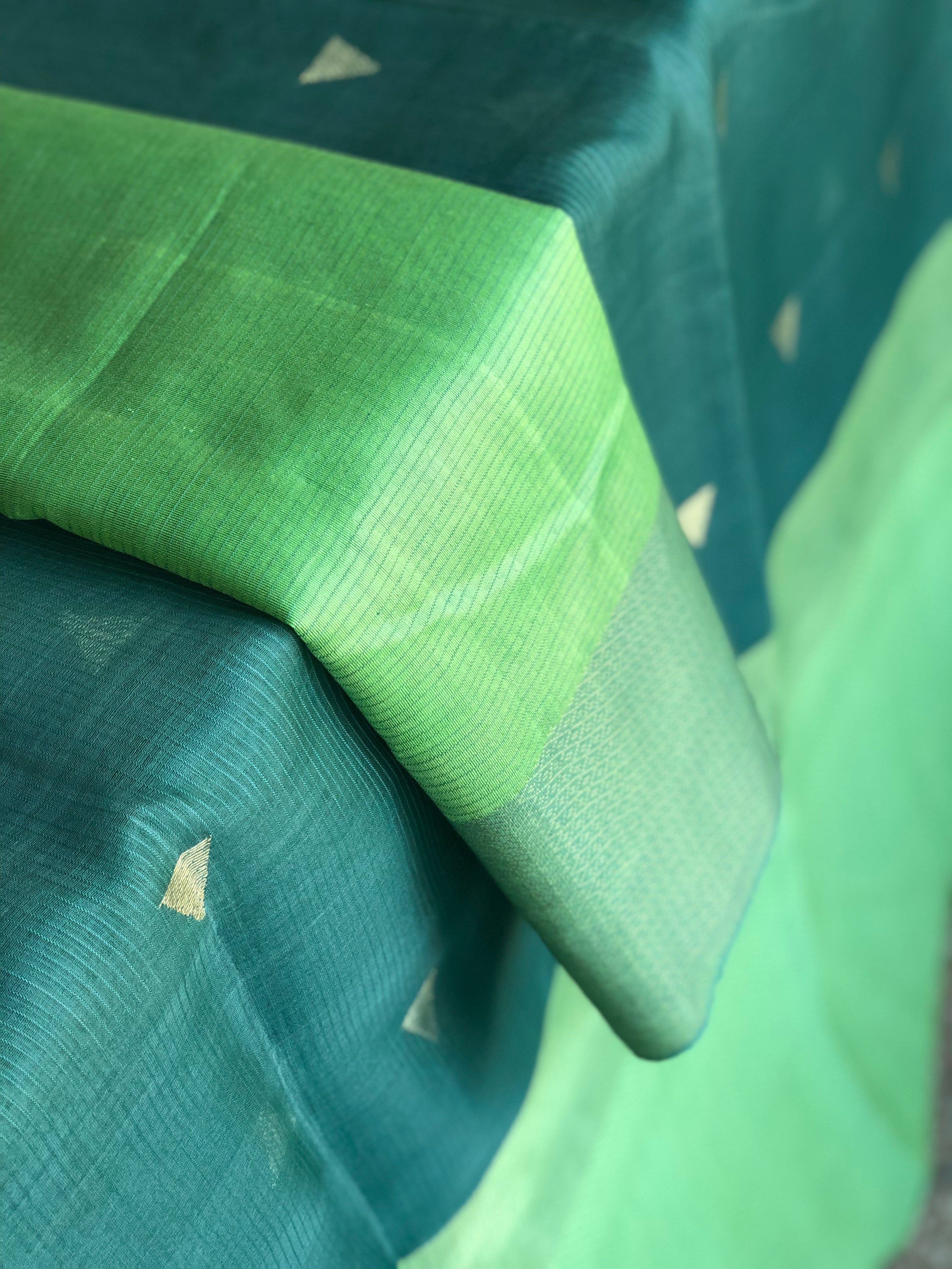 Muslin Silk - Teal Moss Green Zari Weave