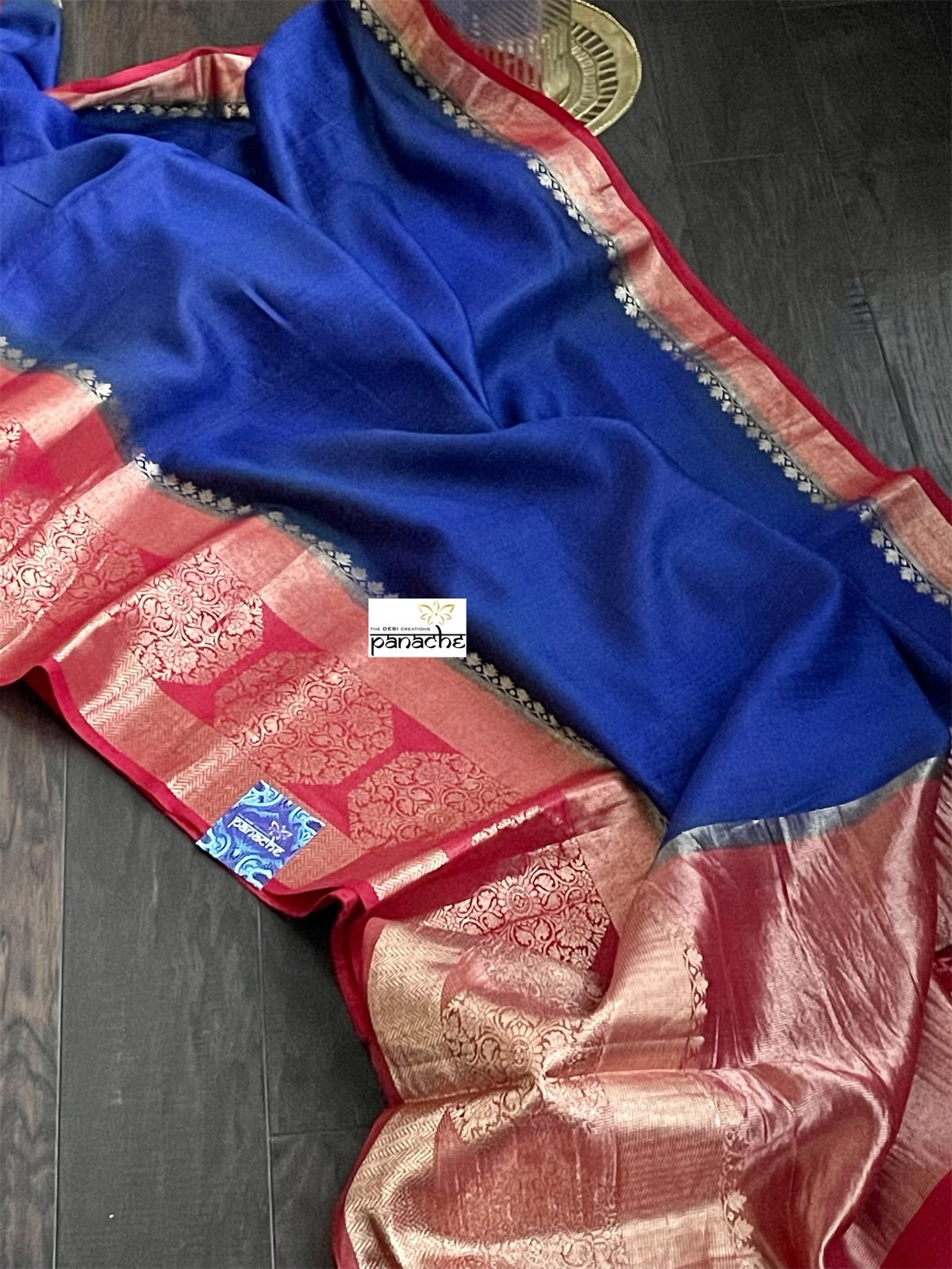 Muga Silk Banarasi - Royal Blue Red