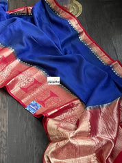 Muga Silk Banarasi - Royal Blue Red