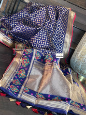 Soft Silk Banarasi - Navy Blue Antique Golden Zari