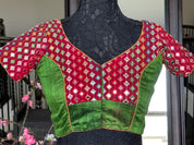 Designer Blouse - Maroon Green Glass mirror work