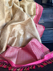 Pure Katan Silk Banarasi - Light Butter Yellow Golden Zari woven