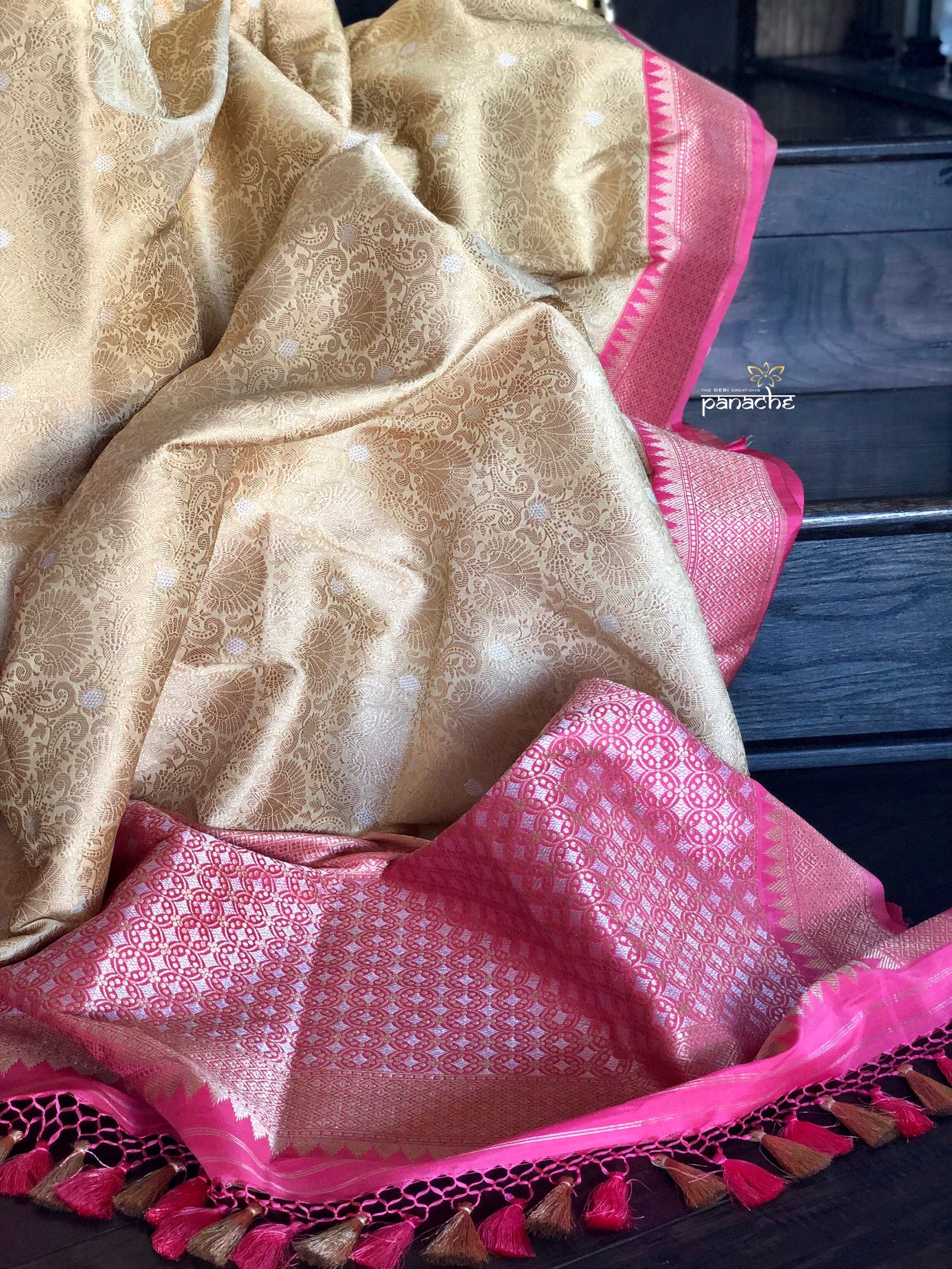 Pure Katan Silk Banarasi - Light Butter Yellow Golden Zari woven