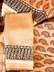 Bagh Print Saree - Light Apricot Silver Zari