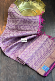 Tussar Silk - Purple Pink Resham Woven