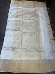 Pure Chanderi Pattu Silk - Off White Jaal woven