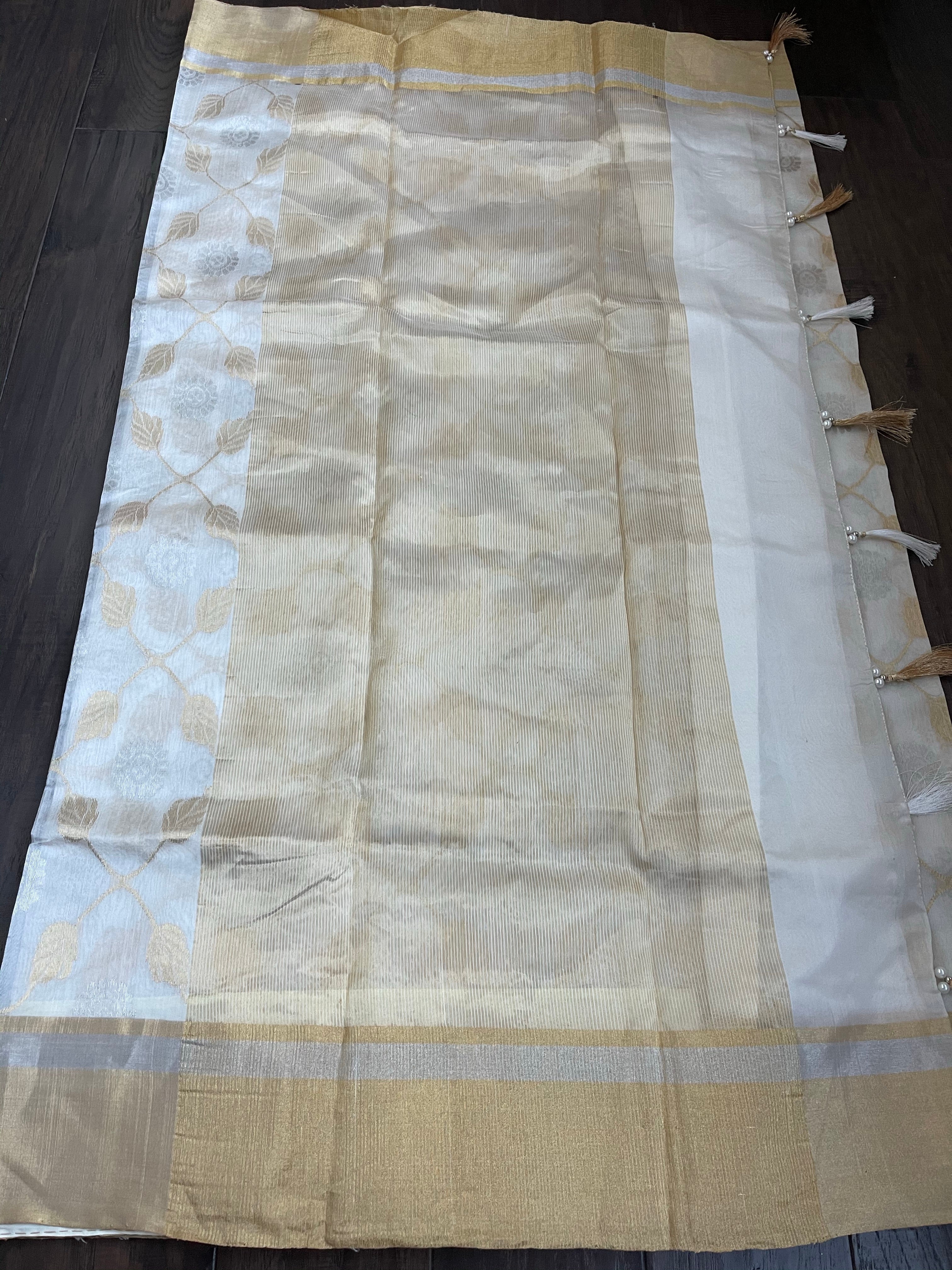 Pure Chanderi Pattu Silk - Off White Jaal woven